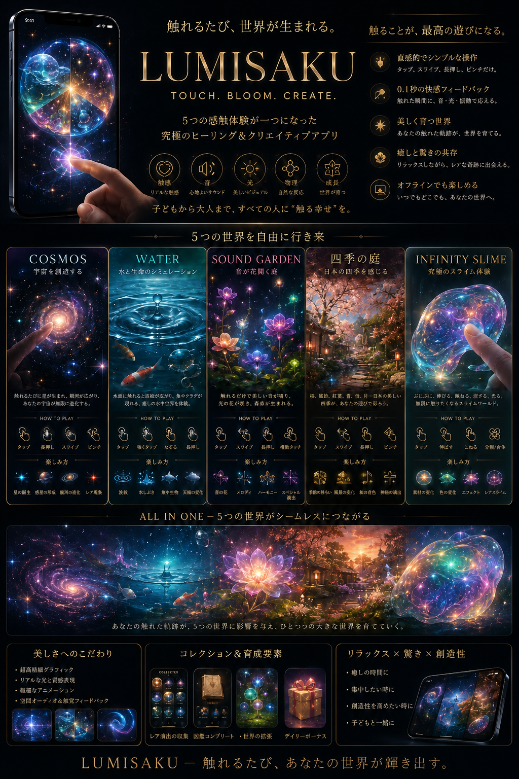 宇宙、水、音の庭、四季、スライムがひとつにつながるLUMISAKUの世界観