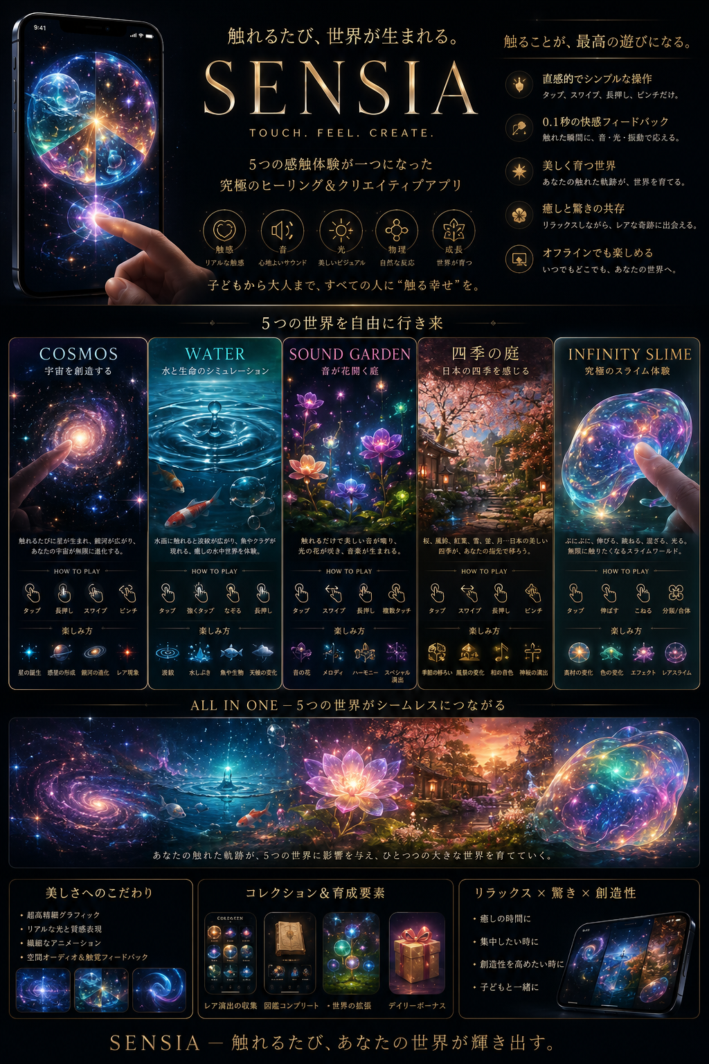 SENSIA overall visual showing five tactile worlds